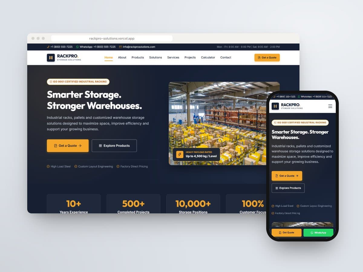 RackPro Solutions website on desktop and mobile